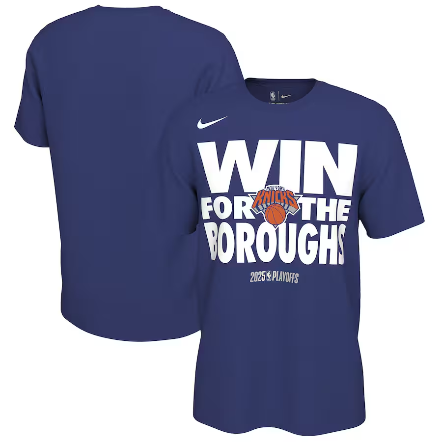 Men's New York Knicks Rush Blue 2025 Playoffs On-Court Mantra T-Shirt Men's New York Knicks Rush Blue 2025 Playoffs On-Court Mantra T-Shirt
